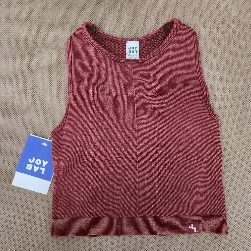 JoyLab Seamless Support Tank Top Athletic Fit Crop Top, Maroon Burgundy Athletic